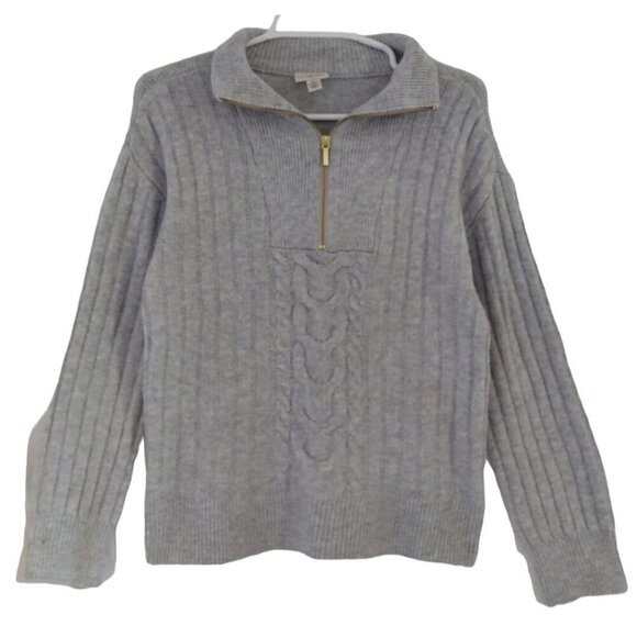 St. John's Bay Women's Gray Cable Knit Half-Zip Sweater S Polyester/Spandex. - Picture 1 of 7